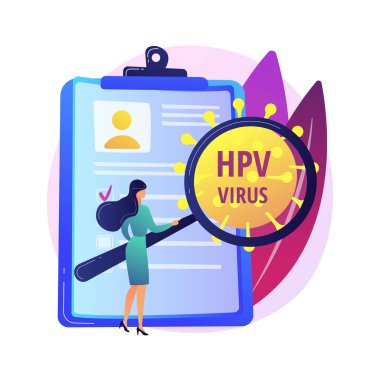 İnsan papillomavirus HPV soyut konsept vektör çizimi. HPV enfeksiyonu gelişimi, ten tene viral enfeksiyon, insan papillomavirüsü, rahim kanseri erken teşhis metaforu.