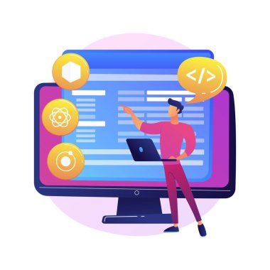 Platformlar arası çerçeve soyut konsept vektör çizimi. İnşa aracı programlama, yazılım geliştirme çerçevesi, platformlar arası yapı, uygulama UI, kodlama süreci soyut metafor.