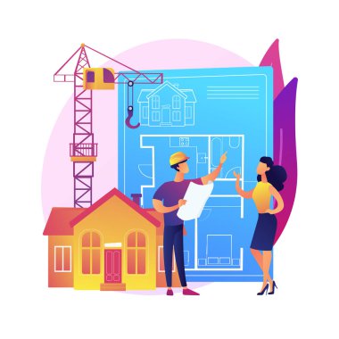 Gayrimenkul geliştirme konsept vektör çizimi. Emlak geliştirme, emlak anlaşması, arazi satın alma, inşaat projesi, şirket yönetimi, iş planlaması soyut metafor.