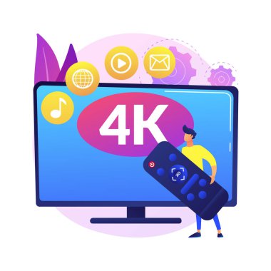 UHD akıllı TV soyut konsept vektör çizimi. UHD ekran teknolojisi, akıllı TV, ultra yüksek çözünürlüklü televizyon, ev eğlence sistemi, 4k 8k video çözünürlüğü çevrimiçi soyut metafor.