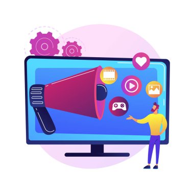 İnternet reklamları fikri. Bulut hesaplama servisi. Direkt mesaj. İletişim ağı. Viral reklamcılık, içerik pazarlaması, sosyal ağ tanıtımı. Vektör izole kavram metaforu