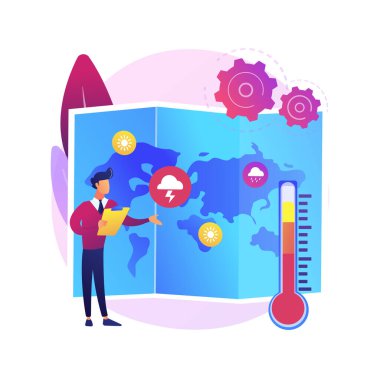 Meteoroloji soyut konsept vektör çizimi. Meteoroloji programı, üniversite diploması, hava tahmini yöntemi, ölçüm araçları, atmosfer çalışması soyut metafor.