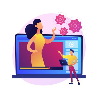 Nasıl soyut konsept vektör illüstrasyonu videoları. Eğitim videosu, modern öğretim aracı, interaktif çevrimiçi öğrenme, DIY blog içeriği, nasıl yapılacağını bilmek, vlog prodüksiyon hizmeti soyut metaforu.