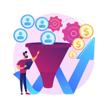 Dönüştürme oranı optimizasyonu soyut konsept vektör çizimi. Dijital pazarlama sistemi, lider çekim pazarlaması, artan web sitesi konukları, ziyaretçileri soyut metafora dönüştürme.