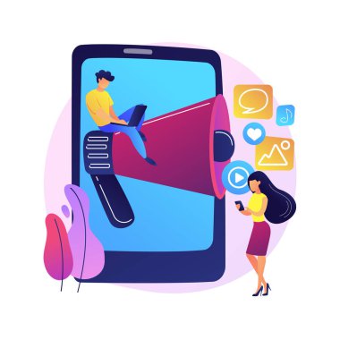 Sosyal medya haberleri ve soyut konsept vektör illüstrasyonu ipuçları. Sosyal medya pazarlaması, algoritma haberleri, profil tanıtımı, nişan ipuçları, son güncellemeler, içerik tavsiyesi soyut metaforu.