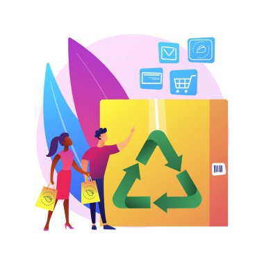 Düşük etkili ambalaj soyut konsept vektör çizimi. Sürdürülebilir nakliye kutusu, yenilikçi ambalaj malzemeleri, ekommerce, çevre dostu, geri dönüşümlü konteynır, sıfır atık metaforu.