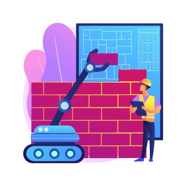 Robot yapımı soyut konsept vektör çizimi. Robot imalatı, inşaat endüstrisinde yapay zeka, fabrika otomasyonu, robot yapımı, otomotiv makinesi soyut metaforu.