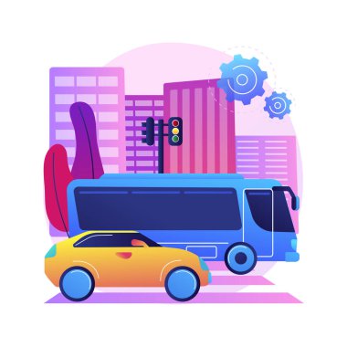 Yüzey taşımacılığı soyut konsept vektör çizimi. Yol ulaşımı, mal taşımacılığı, yol ya da demiryolu işçileri, otoyoldaki kamyon, dönme dolap trafiği, araba sürüşü, otobüs durağı metaforu.
