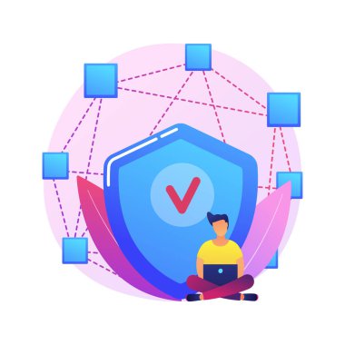 Merkezi olmayan uygulama soyut konsept vektör çizimi. Dijital uygulama, blockchain, P2P bilgisayar ağı, web uygulaması, çoklu kullanıcı, şifreleme para birimi, açık kaynak soyut metafor.