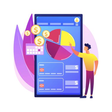 Mobil gider yönetimi soyut konsept vektör çizimi. Yükleme kontrol sistemi, uydu aygıtları kontrol, mobil ağ, işletme ekonomisi, telefon maliyetleri soyut metaforu yönetmek.