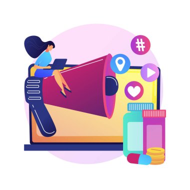 Farmasötik pazarlama soyut konsept vektör çizimi. İlaç dijital ajansı, ilaç pazarlama stratejisi, uyuşturucu reklamcılığı, tıbbi gereç pazarı, soyut metafor tanıtımı.