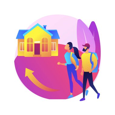 Göç kavramsal konsept vektör illüstrasyonunu iade et. Gezginlerin dönüşü, geri dönüş ödeneği, dairesel göç, geri dönüş, yurt dışına taşınma, eve dönüş, havaalanı soyut metaforuna varış.