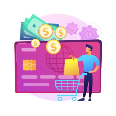 Plastik para soyut konsept vektör çizimi. Kredi ve banka kartı, plastik banknotlar, polimer nakit üretimi, ekonomi, dijital para, güvenli banka işlemleri soyut metafor.