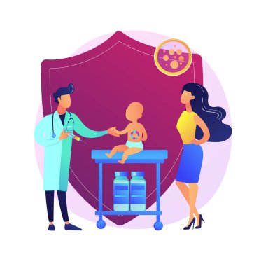 Bebek ve çocuk aşılama soyut konsept vektör çizimi. Bebek, bebek ve çocuk aşısı, yeni doğan aşılama programı, çocukluk bulaşıcı hastalıklardan korunma soyut metafor.