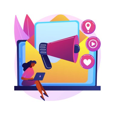 Soyut konsept vektör illüstrasyonu e-posta pazarlaması. E- posta haber servisi, kişiselleştirilmiş mesaj, bir müşteriyle bağlantı, otomatik gönderme aracı, izin tabanlı soyut pazarlama metaforu.