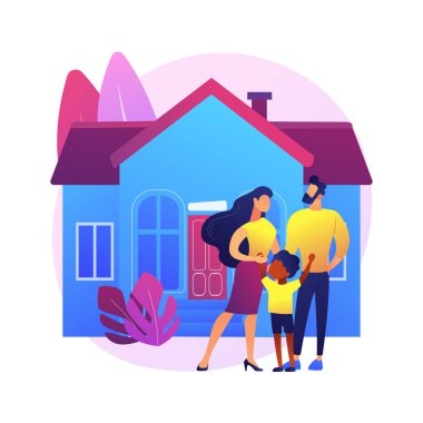 Aile evi soyut konsept vektör çizimi. Tek aile ayrı ev, aile evi, tek konut, belediye evi, özel konut, ipotek kredisi, peşinat soyut metafor.
