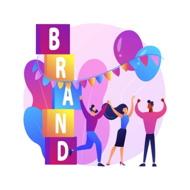 Brand olayı soyut konsept vektör çizimi. Etkinlik yönetimi, sponsorlu organizasyon, marka varlığı, pazarlama standı, etkinliğe özel iniş sayfası, soyut reklam metaforu.