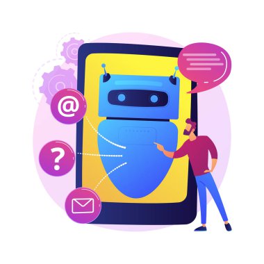 Chatbot Yapay Zeka soyut konsept vektör çizimi. Yapay zeka, sohbet robotu servisi, etkileşimli destek, makine öğrenme, doğal dil işleme soyut metaforu.