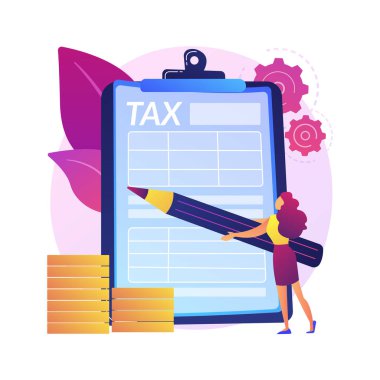 Vergi hesaplaması. Finansal yönetim. Başarı elde ediliyor. Tamamlanmış iş, dikkate alınmış zorunluluk, yerine getirilmiş görev. Sorumlu adam kurşun kalemle liste yapıyor. Vektör izole kavram metaforu.