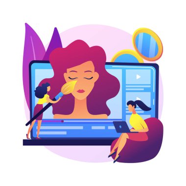 Güzellik blogcusu soyut konsept vektör çizimi. Günlük içeriği, ev yapımı video üretimi, güzellik danışmanı, makyaj tavsiyesi, uyuşturucu ve kozmetik incelemesi, nasıl yapılacağı hakkındaki talimatlar soyut metafor.
