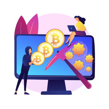 Gizli madencilik soyut konsept vektör çizimi. Kripto para birimi madencilik yöntemi, madenci botu, gizli web programı, gizli gömülü senaryo geliştirme, güvenlik, engelleme teknolojisi soyut metafor.