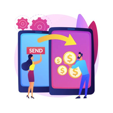 Para transferi soyut konsept vektör çizimi. Kredi kartı transferi, dijital ödeme yöntemi, çevrimiçi nakit ödeme servisi, elektronik banka işlemi, dünya çapında soyut metafor gönderme.