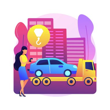 Yol yardımı soyut konsept vektör çizimi. Yol kenarı araba tamiri, 24 saat yardım, çekici servisi, patlak lastik değiştirme, tüm araçlar acil durum, kamyon arızası metaforu..