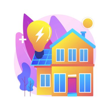 Enerji artı ev soyut konsept vektör çizimi. Sıfır enerjili bina, düşük enerjili pasif ev, inşaat endüstrisi, verimlilik artısı ev, yenilenebilir enerji kaynakları soyut metafor.