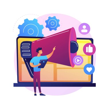Çevrimiçi pazarlama soyut konsept vektör çizimi. Dijital pazarlama, çevrimiçi satışlar, sosyal medya stratejisi, SEO optimizasyonu, ecommerce, ajans hizmeti, internet reklamcılığı soyut metaforu.