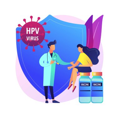 HPV aşısı soyut konsept vektör çizimi. Rahim ağzı kanserine karşı korunma, insan papillovirüs aşılama programı, HPV aşısı, enfeksiyon soyut metaforunu önleme.