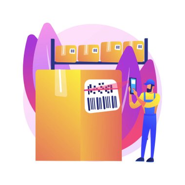 Barkod soyut konsept vektör illüstrasyonunu tarıyor. Barkod üreteci yazılımı, depo lojistiği, paket izleme ve sıralama, depo otomasyon sistemi, soyut metafor çözümü.