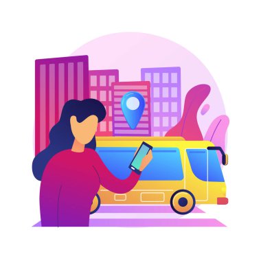 Özerk toplu taşıma soyut konsept vektör çizimi. Kendi kendine giden otobüs, kentsel ulaşım hizmetleri, akıllı taksi, otomatik yol servisi, kamu otobüsü, şehir treni, soyut trafik metaforu.