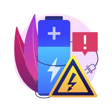 Güvenlik pili soyut konsept vektör çizimi. Güvenliği şarj etmek, korunmuş enerji cihazı, akıllı telefon pili güvenli kullanım ve geri dönüşüm, patlama tehlikesi, şarj edilemez soyut metafor.