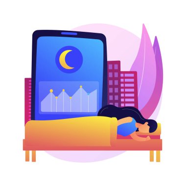 Uykuda soyut konsept vektör çizimi. Uyutma uygulaması tavsiyesi, giyilebilir dijital takip cihazı, uyku kalitesi monitörü, cihaz kayıt kalıbı, güç uykusu soyut metaforu..