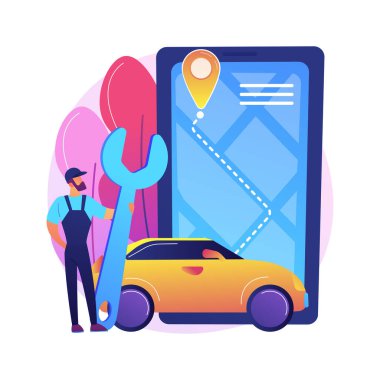 Yol kenarı hizmeti soyut konsept vektör çizimi. Yol yardımı, araba servisi sağlayıcısı, kamyon arızası, mekanik tamirat, araç çekme, sürücü soyut metaforu için profesyonel yardım.