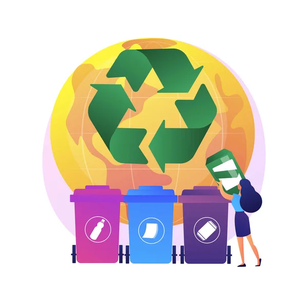 环保人士整理垃圾 废物分离 可处置系统 生态责任 垃圾箱 垃圾桶 再利用的想法 矢量孤立概念隐喻说明 — 图库矢量图片