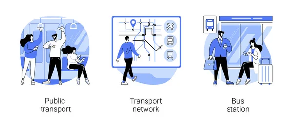 Transport Miejski Abstrakcyjny Koncepcja Wektor Ilustracji Zestaw Transport Publiczny Sieć — Wektor stockowy