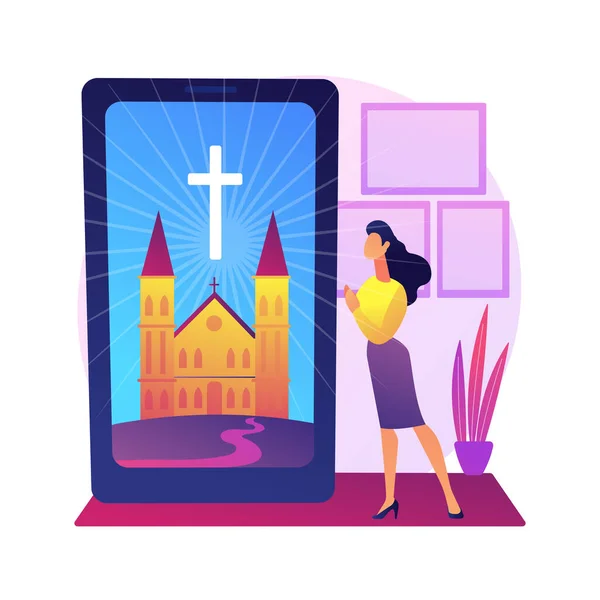 Iglesia Línea Abstracto Concepto Vector Ilustración Iglesia Internet Actividades Religiosas — Vector de stock