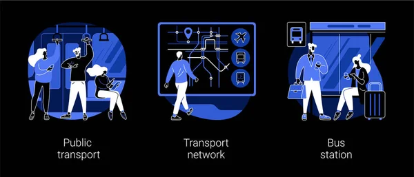 Stadsvervoer Abstract Concept Vector Illustraties Openbaar Vervoer Vervoersnetwerk Busstation Kaart — Stockvector