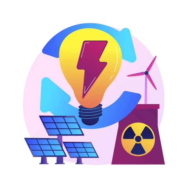 Ekologická Elektřina Větrná Farma Solární Baterie Jaderná Elektrárna Udržitelné Zdroje — Stockový vektor