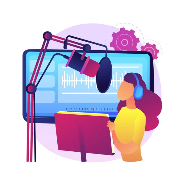 音声オーバーサービス抽象的な概念ベクトル図 録音スタジオ オーディオおよびビデオ制作サービス ナレーションアーティスト 広告代理店 抽象的な隠喩を話すためのテキスト上の声 — ストックベクタ