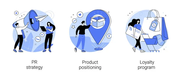 Markenkommunikation Abstraktes Konzept Vektor Illustrationsset Strategie Produktpositionierung Treueprogramm Werbekampagnenstrategie Kundengewinnung — Stockvektor
