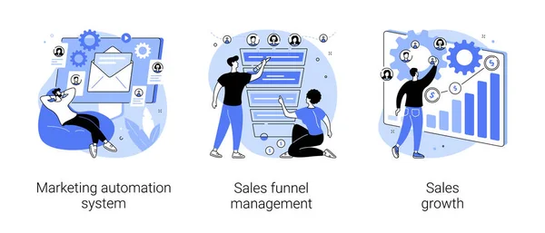 Marketing Oprogramowanie Abstrakcyjne Koncepcja Wektor Ilustracji Zestaw System Automatyki Marketingowej — Wektor stockowy