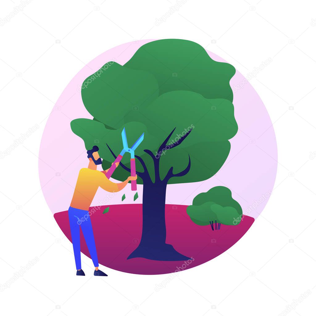 Cutting trees and shrubs abstract concept vector illustration. Gardening services, landscape maintenance, pruning, remove diseased, dead and broken branches, shape trees abstract metaphor.