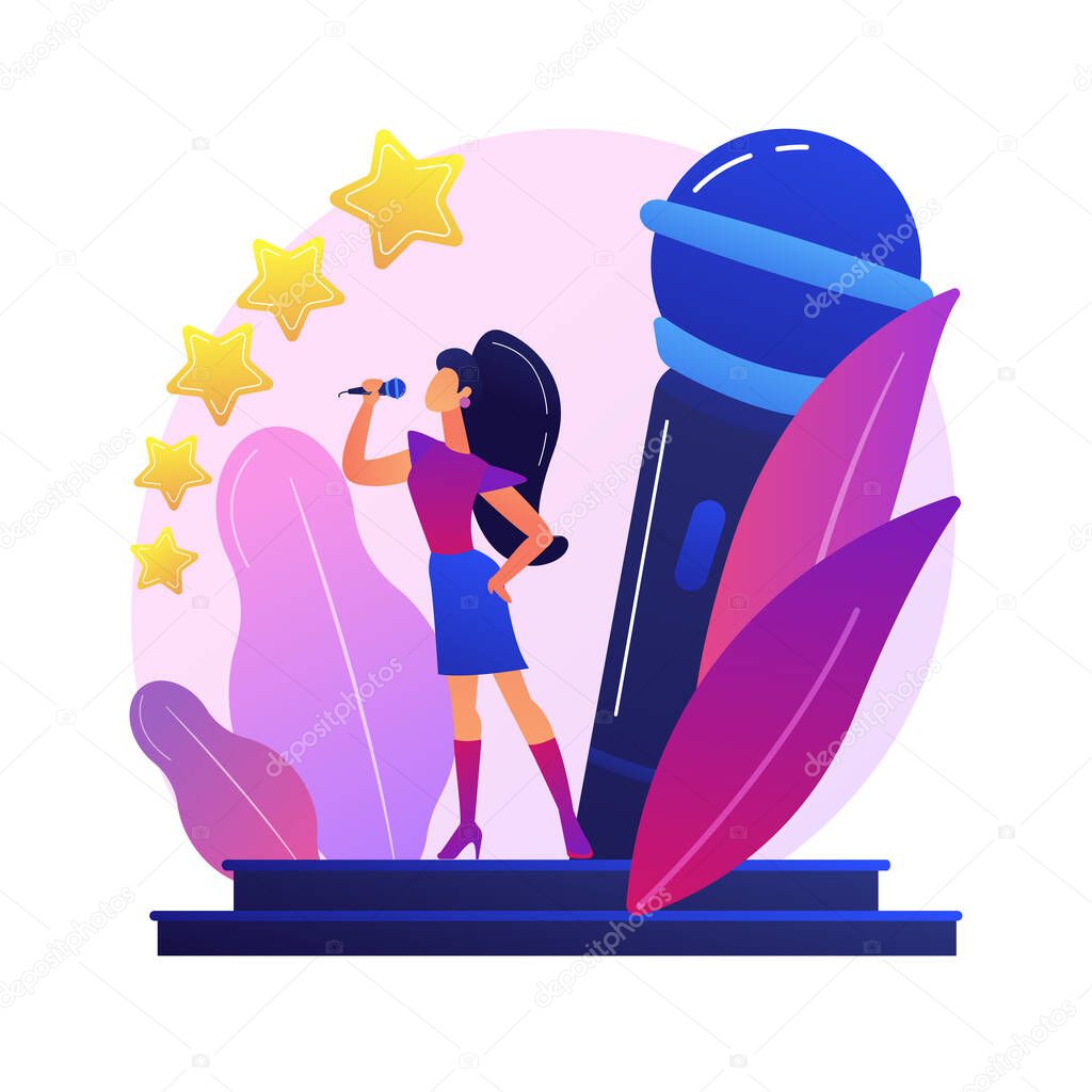 Popular music abstract concept vector illustration. Popular singer tour, pop music industry, top chart artist, musical band production service, recording studio, book for event abstract metaphor.