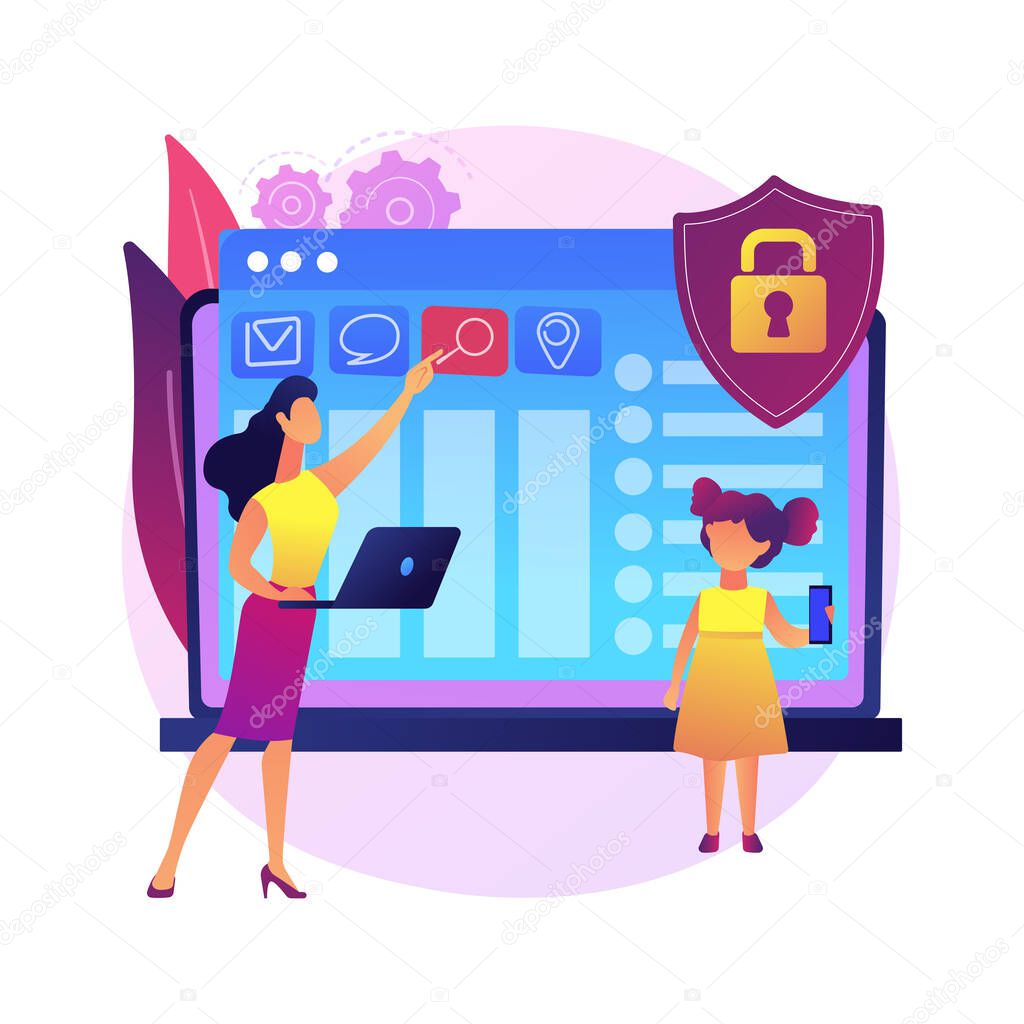 Parental control software abstract concept vector illustration. Internet security software, restricted access for children, parental control, media content limitation technology abstract metaphor.