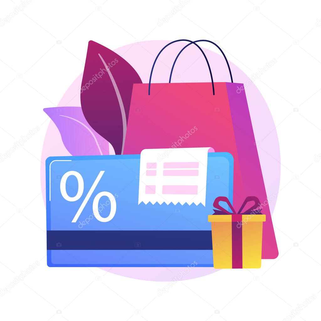 Discount and loyalty card abstract concept vector illustration. Loyalty program and customer service, retail reward card, collecting points, frequent client, discount price abstract metaphor.