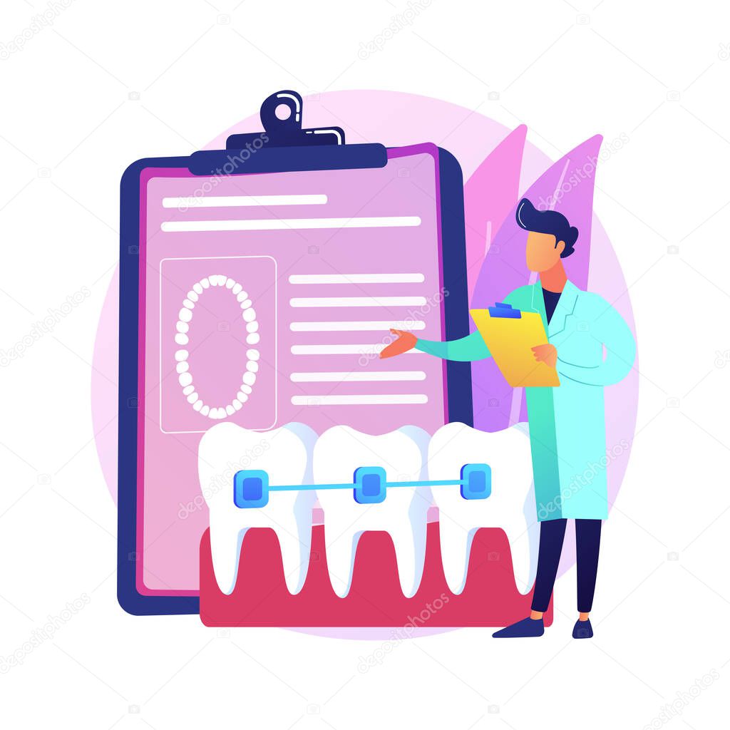 Dental braces abstract concept vector illustration. Dental procedure, braces correction method, crowded teeth treatment, orthodontic problem, teeth aligner and retainer, bracket abstract metaphor.