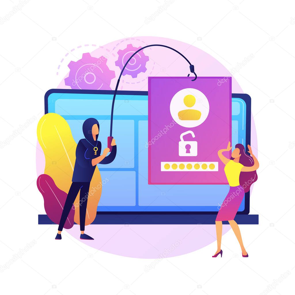 Data stealing malware abstract concept vector illustration. Data protection, stealing private information, internet security, malware installation, hacker attack, cyber crime abstract metaphor.