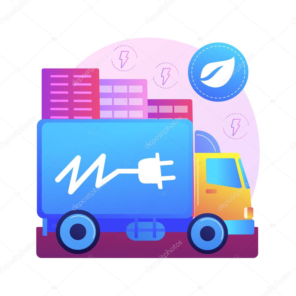 Electric trucks abstract concept vector illustration. Eco-friendly logistics, modern transportation, electric engine, battery powered truck, sustainable cargo delivery vehicle abstract metaphor.